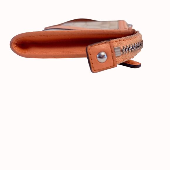 Coach Signature Canvas Leather Wristlet Wallet In Beige Peach Orange Read - Picture 3 of 16